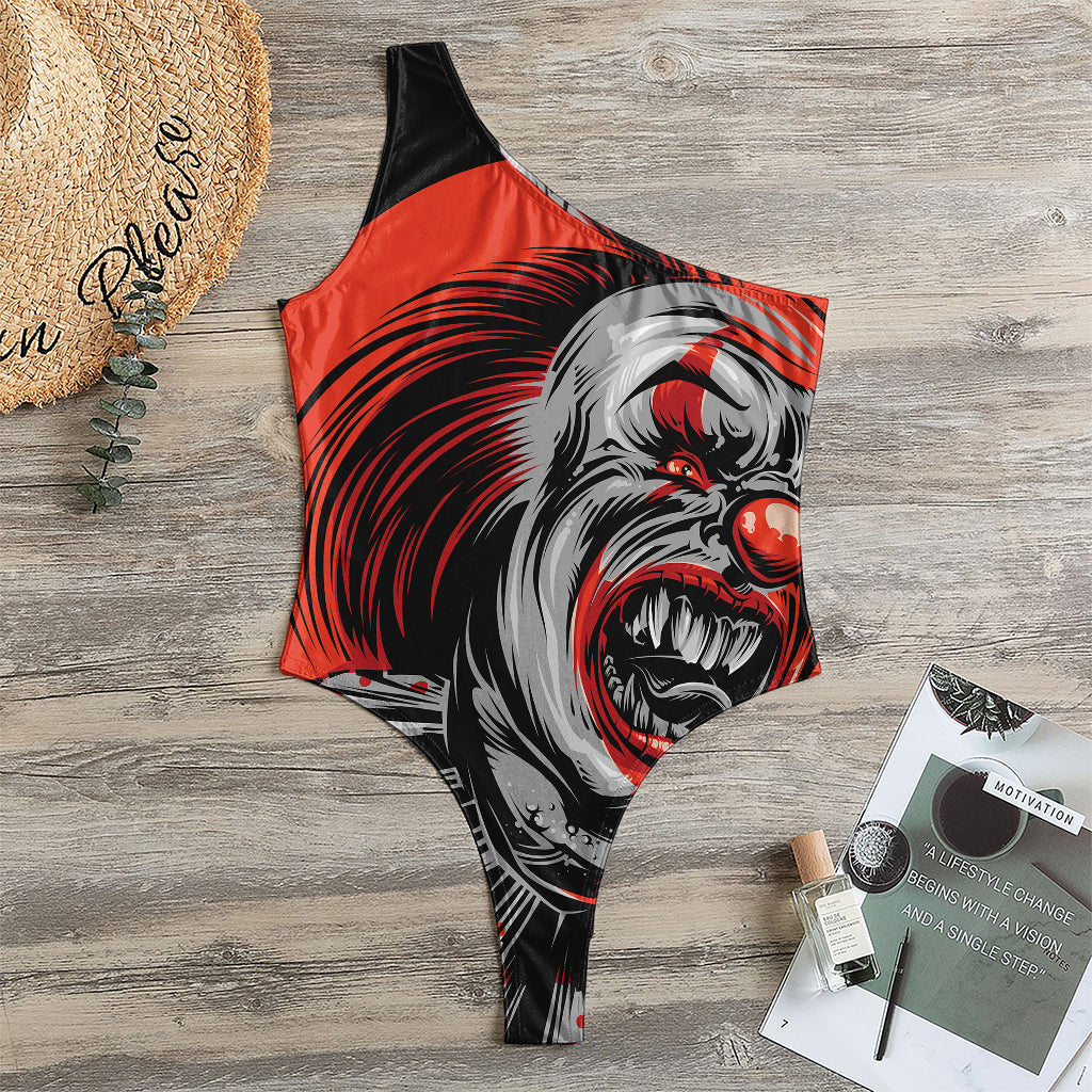 Evil Clown Print One Shoulder Bodysuit