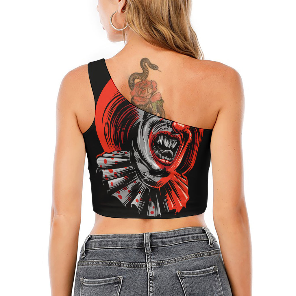Evil Clown Print One Shoulder Crop Top
