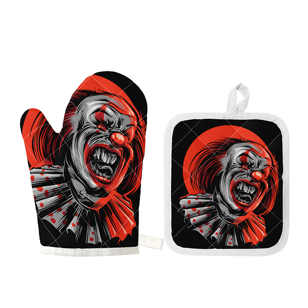 Evil Clown Print Oven Mitt And Pot Holder Set