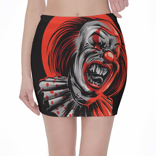 Evil Clown Print Pencil Mini Skirt