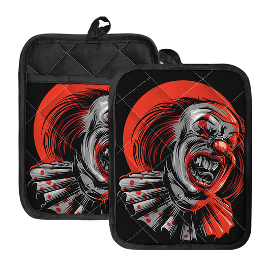 Evil Clown Print Pot Holders With Pocket