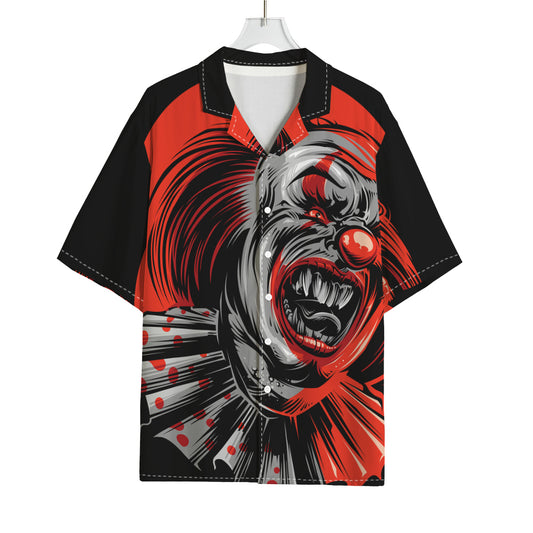 Evil Clown Print Rayon Hawaiian Shirt