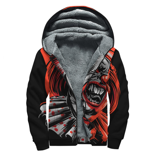 Evil Clown Print Sherpa Lined Zip Up Hoodie