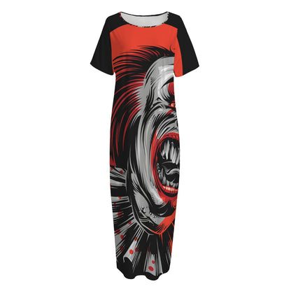 Evil Clown Print Short Sleeve Long Nightdress