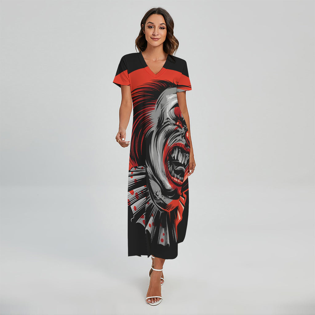 Evil Clown Print Short Sleeve Maxi Dress