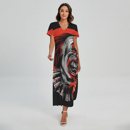 Evil Clown Print Short Sleeve Maxi Dress