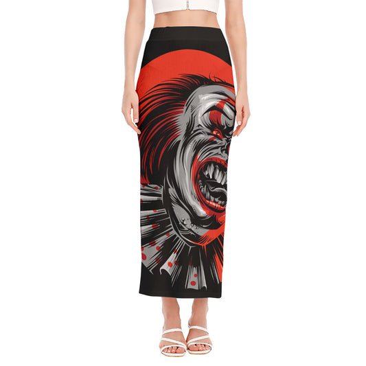 Evil Clown Print Side Slit Maxi Skirt