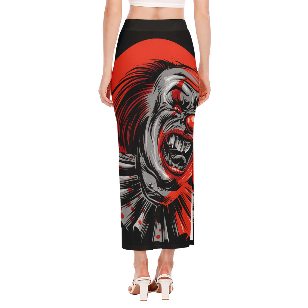 Evil Clown Print Side Slit Maxi Skirt