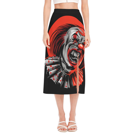 Evil Clown Print Side Slit Midi Skirt