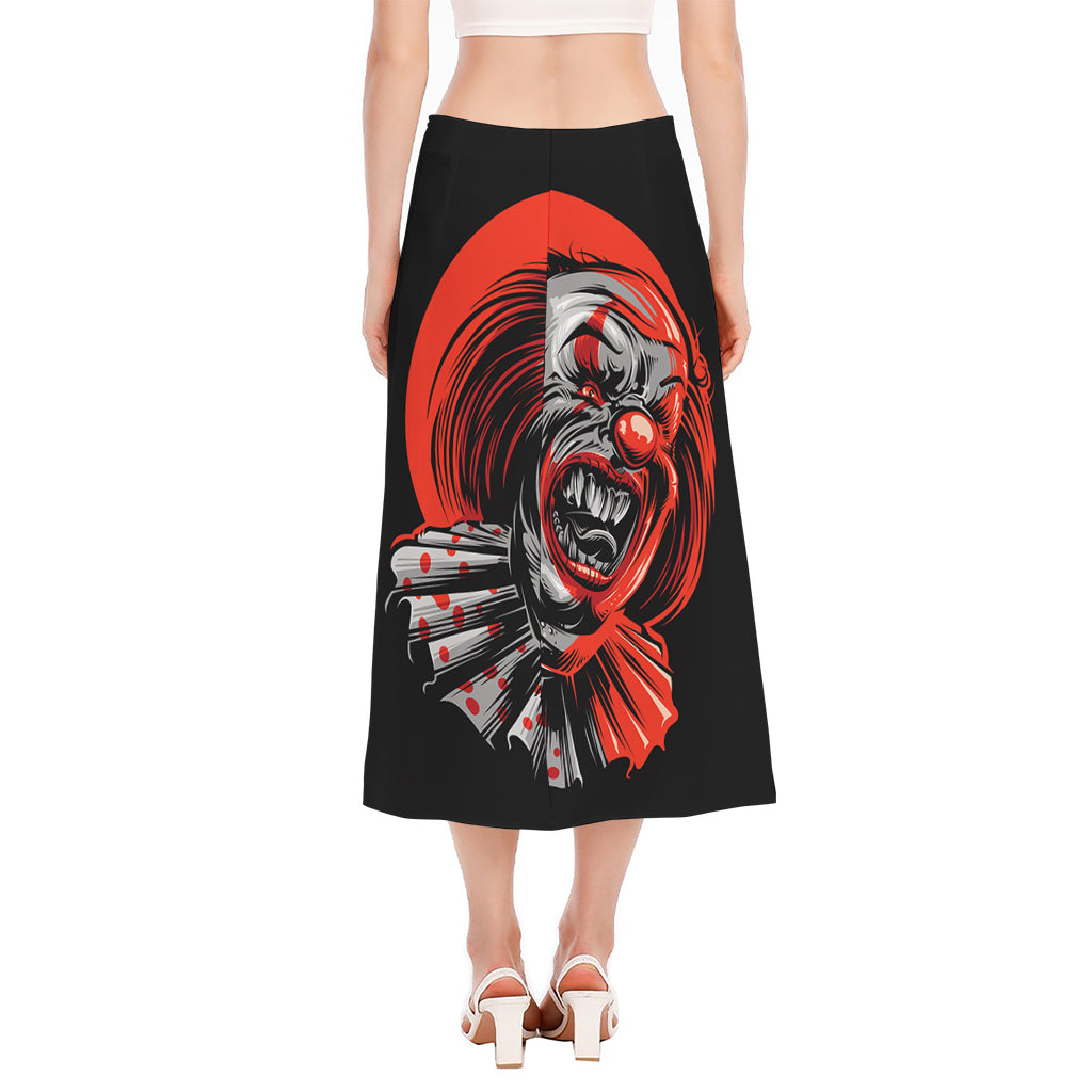Evil Clown Print Side Slit Midi Skirt