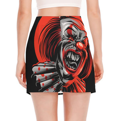 Evil Clown Print Side Slit Mini Skirt