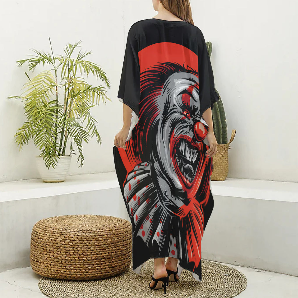 Evil Clown Print Silk V-Neck Kaftan Dress