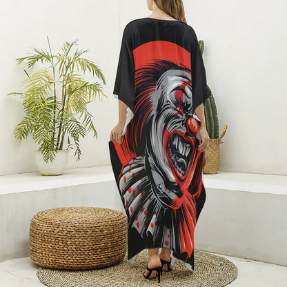 Evil Clown Print Silk V-Neck Kaftan Dress