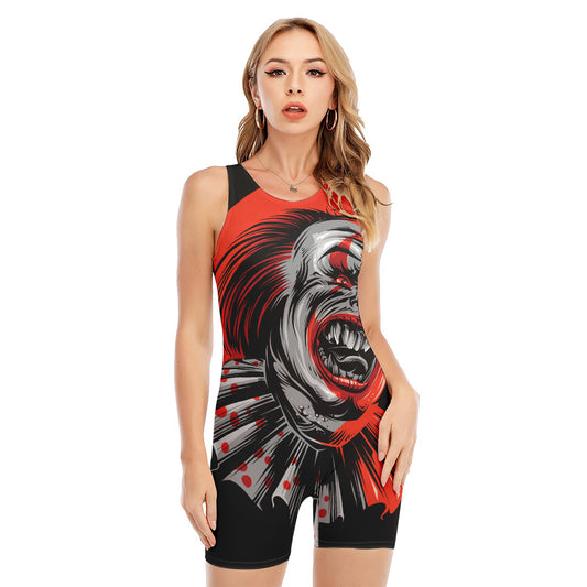 Evil Clown Print Sleeveless One Piece Swimsuit