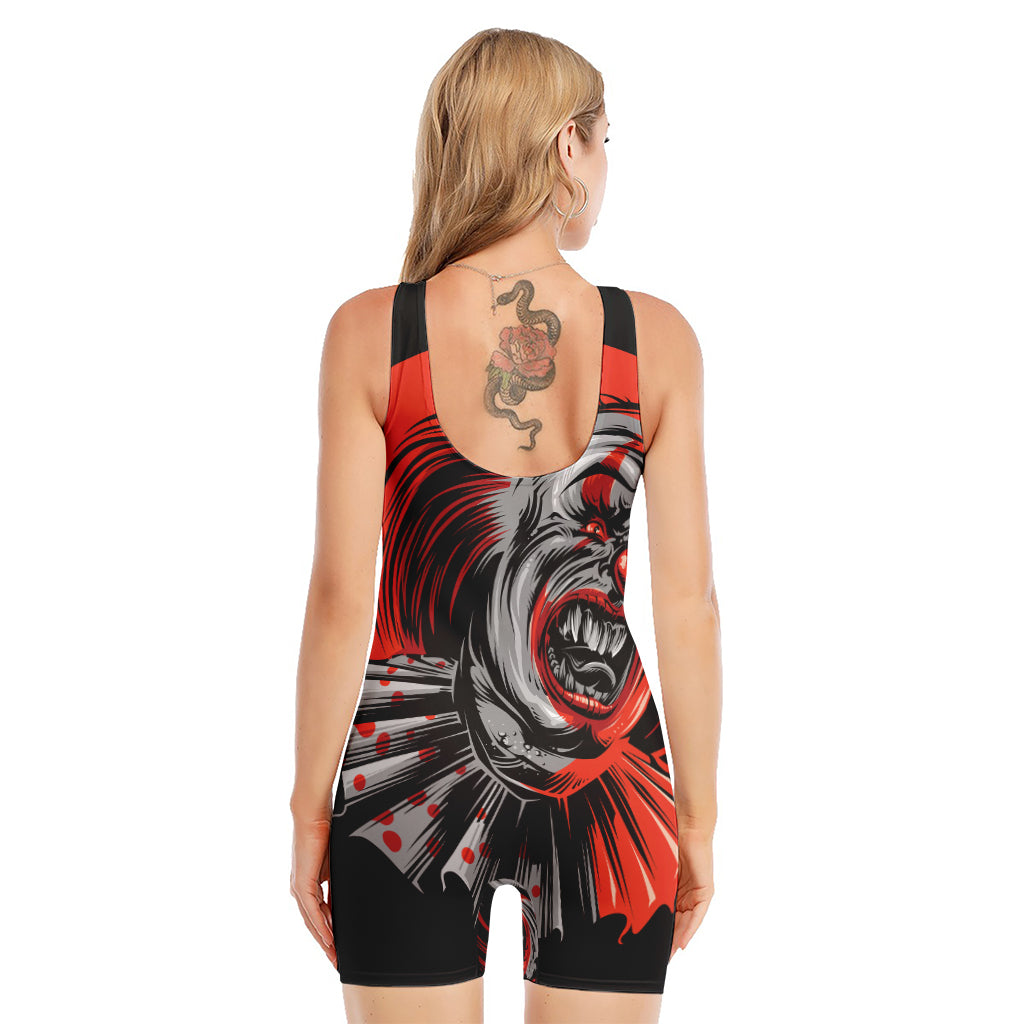 Evil Clown Print Sleeveless One Piece Swimsuit
