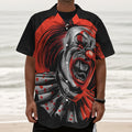 Evil Clown Print Textured Short Sleeve Shirt