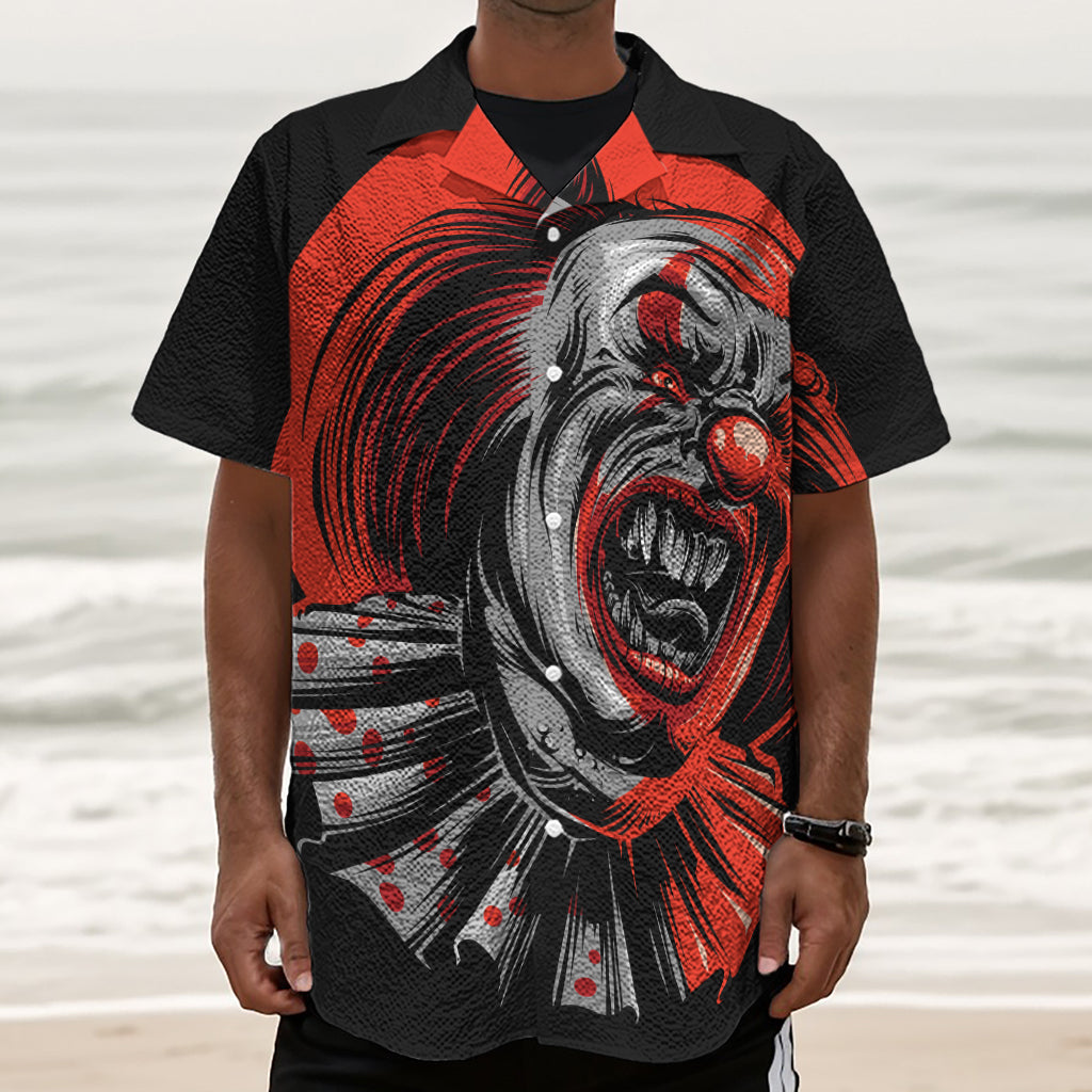 Evil Clown Print Textured Short Sleeve Shirt