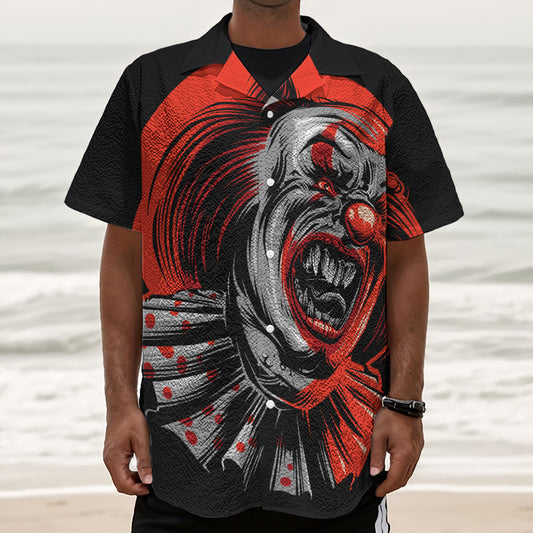 Evil Clown Print Textured Short Sleeve Shirt