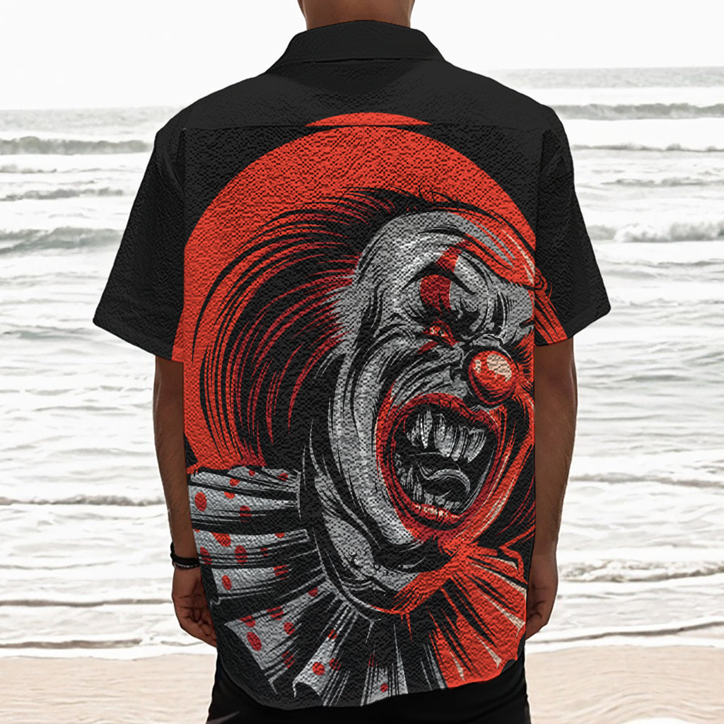 Evil Clown Print Textured Short Sleeve Shirt