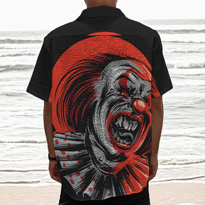Evil Clown Print Textured Short Sleeve Shirt