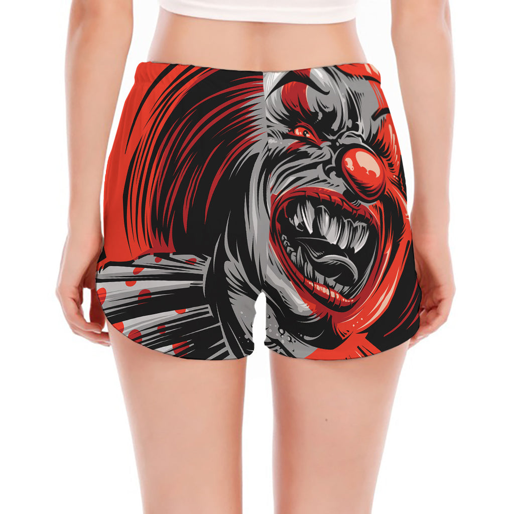 Evil Clown Print Women's Split Running Shorts