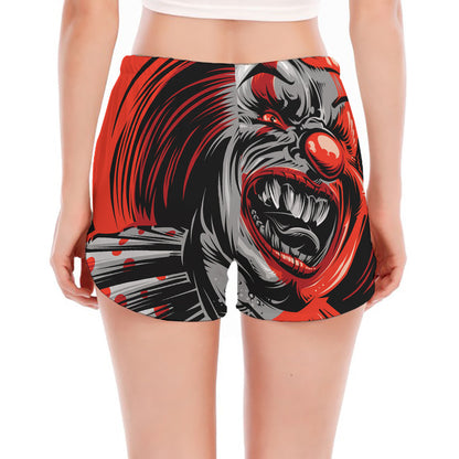 Evil Clown Print Women's Split Running Shorts