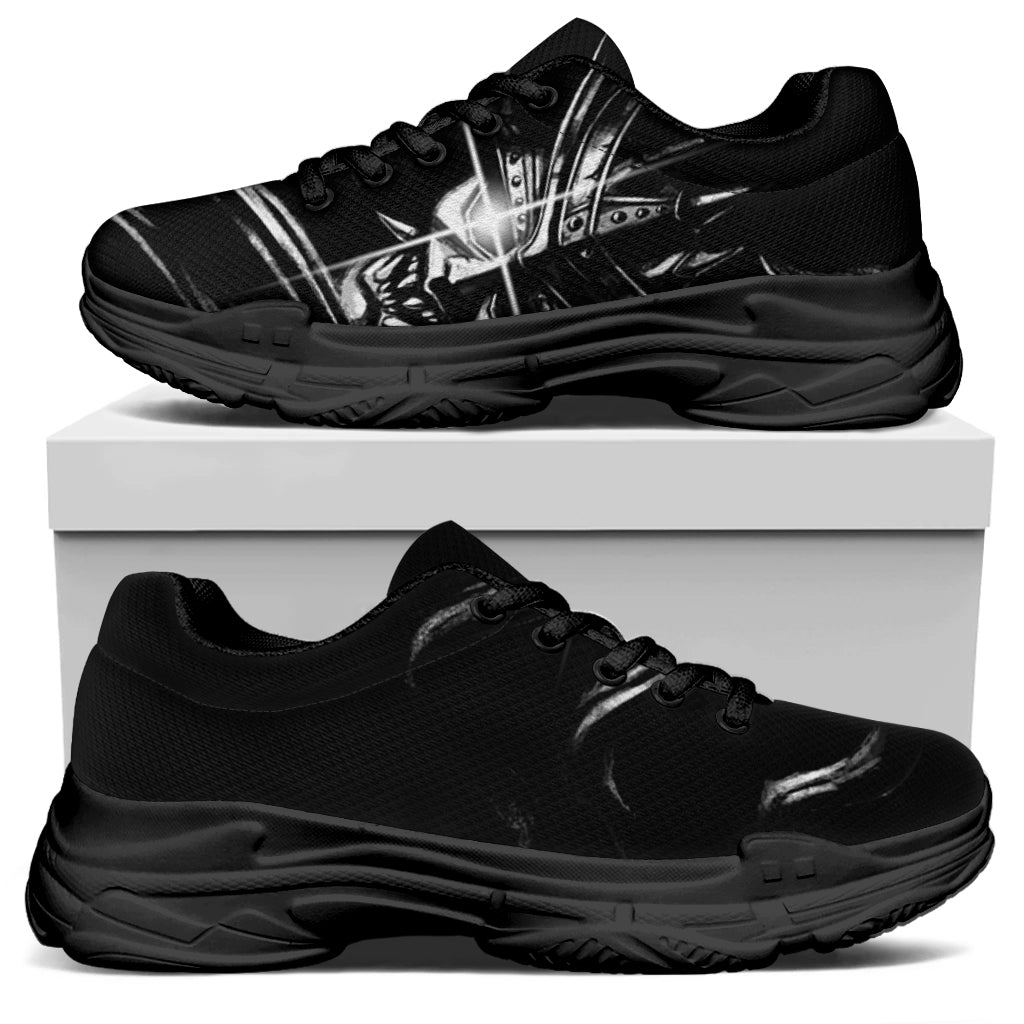 Evil Samurai Mask Print Black Chunky Shoes