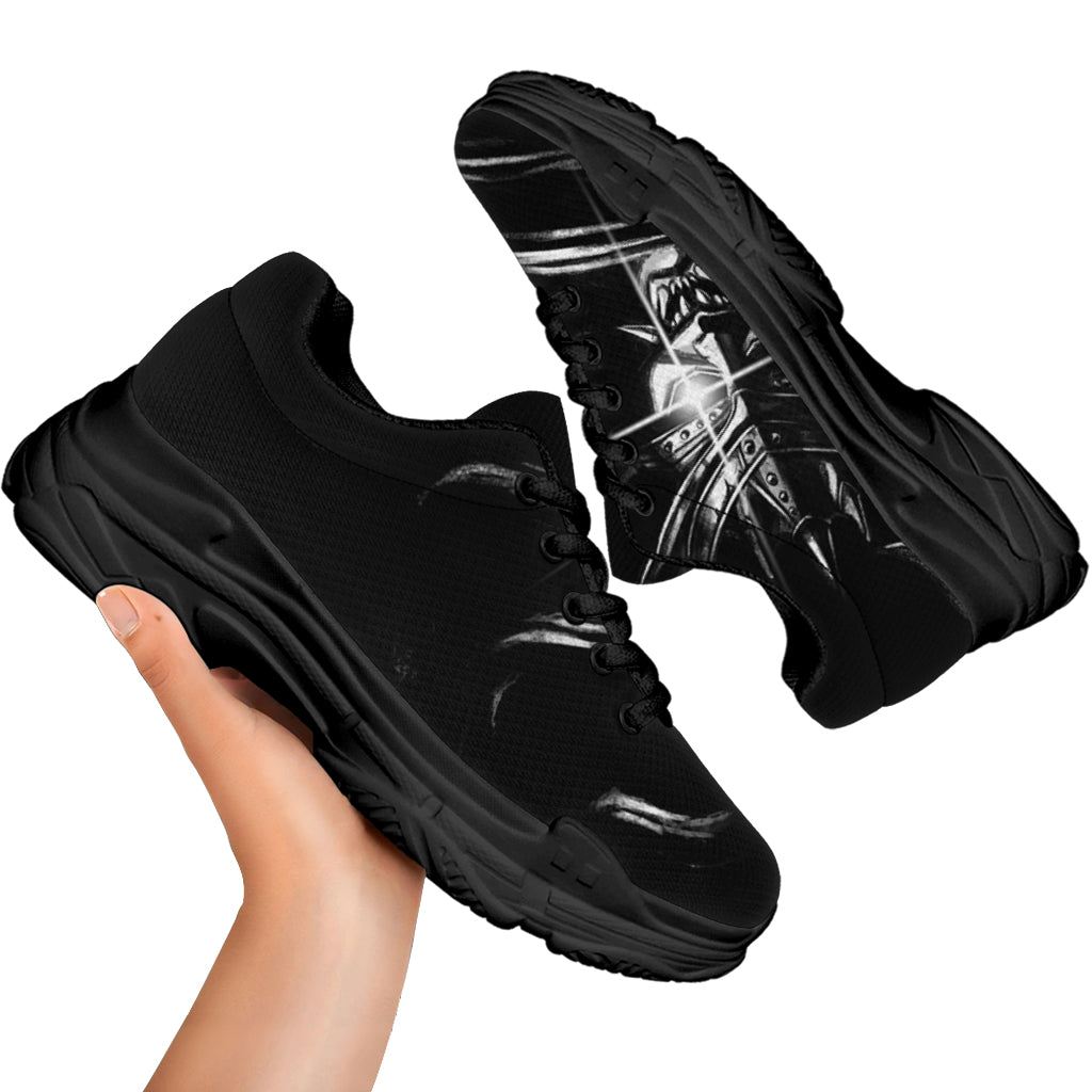 Evil Samurai Mask Print Black Chunky Shoes