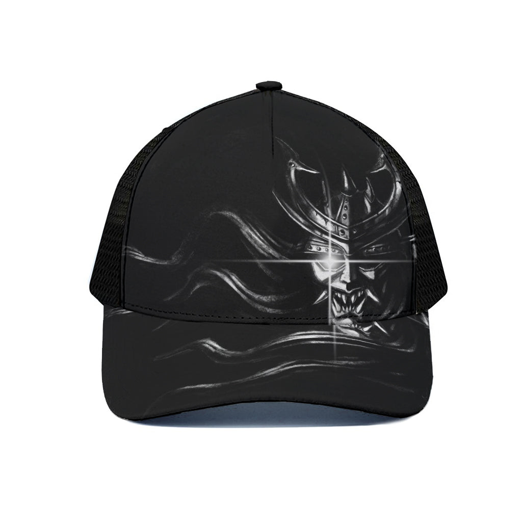 Evil Samurai Mask Print Black Mesh Trucker Cap