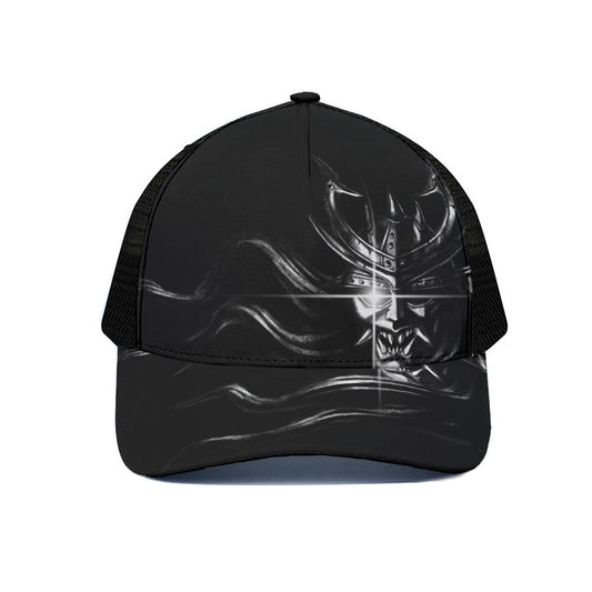 Evil Samurai Mask Print Black Mesh Trucker Cap