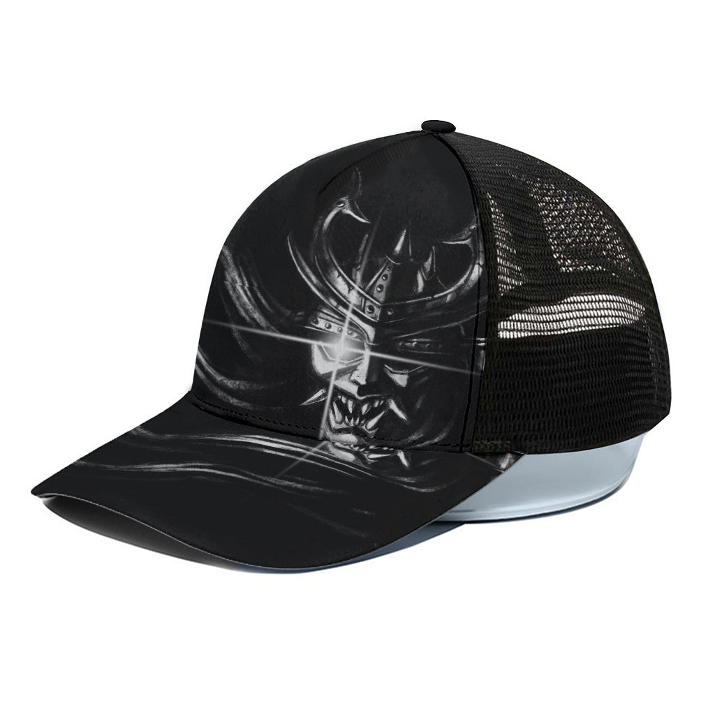 Evil Samurai Mask Print Black Mesh Trucker Cap