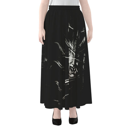 Evil Samurai Mask Print Chiffon Maxi Skirt