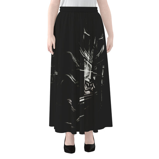Evil Samurai Mask Print Chiffon Maxi Skirt