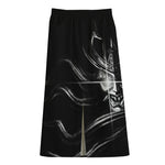 Evil Samurai Mask Print Cotton Front Slit Maxi Skirt