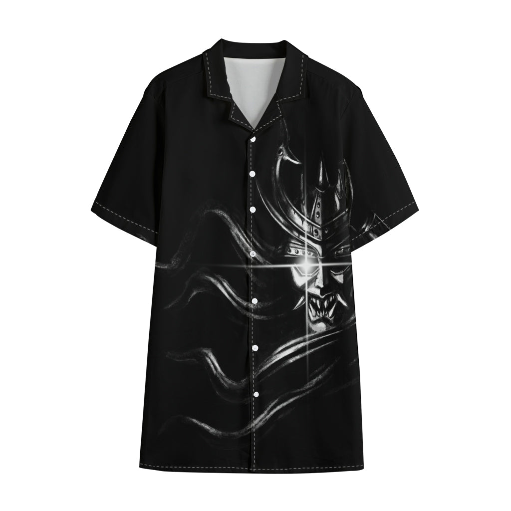 Evil Samurai Mask Print Cotton Hawaiian Shirt