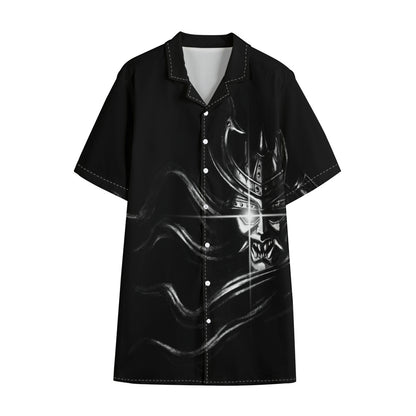Evil Samurai Mask Print Cotton Hawaiian Shirt