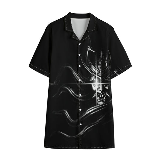 Evil Samurai Mask Print Cotton Hawaiian Shirt