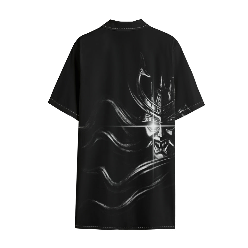 Evil Samurai Mask Print Cotton Hawaiian Shirt