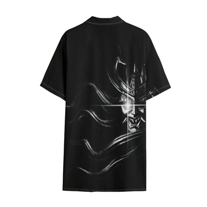 Evil Samurai Mask Print Cotton Hawaiian Shirt