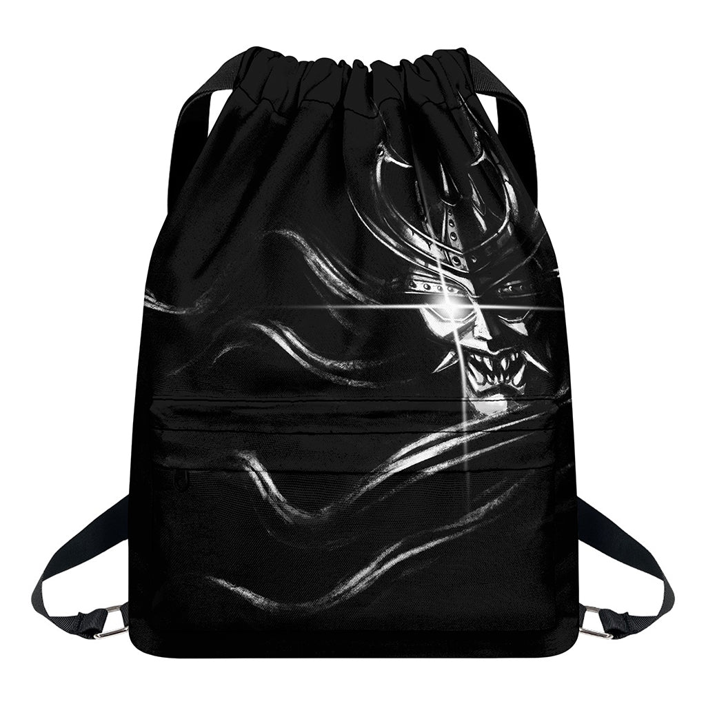 Evil Samurai Mask Print Drawstring Backpack