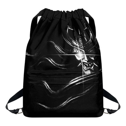 Evil Samurai Mask Print Drawstring Backpack