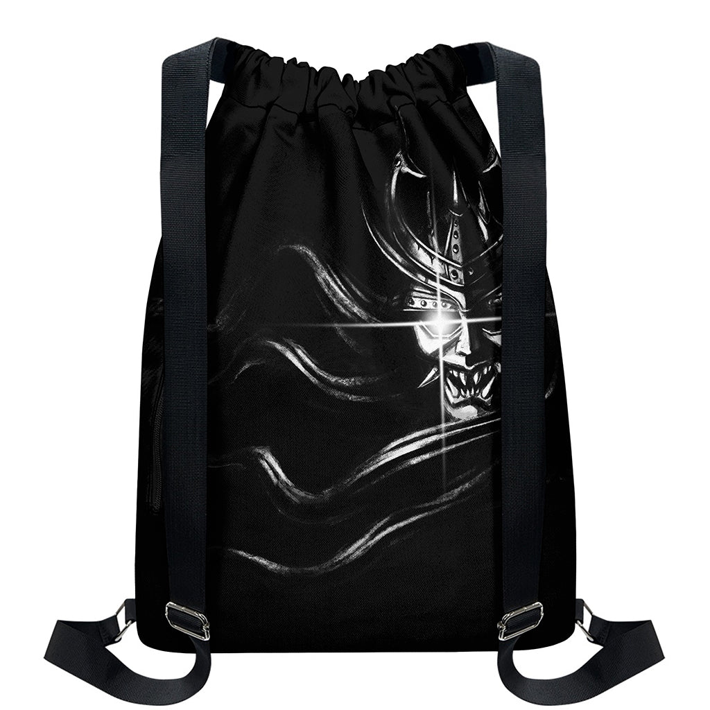 Evil Samurai Mask Print Drawstring Backpack