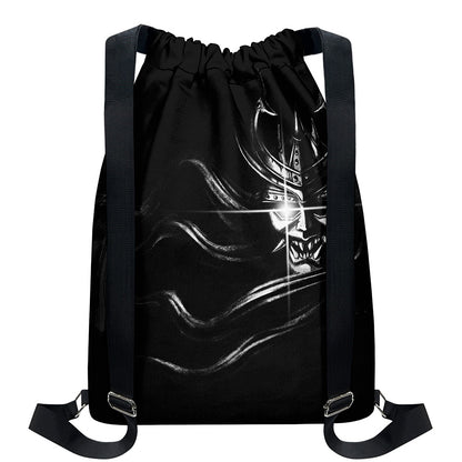 Evil Samurai Mask Print Drawstring Backpack