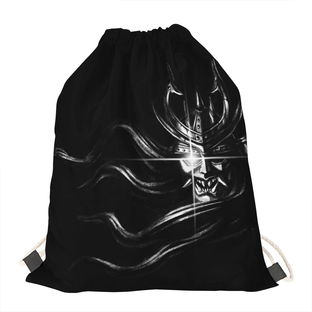 Evil Samurai Mask Print Drawstring Bag