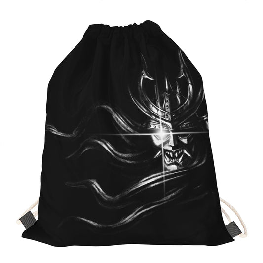 Evil Samurai Mask Print Drawstring Bag