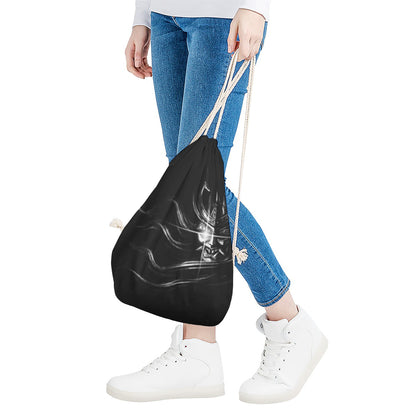 Evil Samurai Mask Print Drawstring Bag