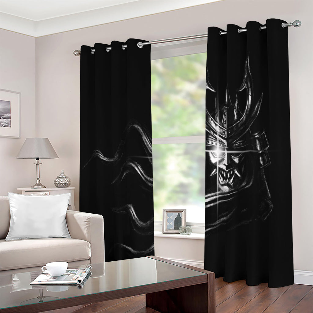 Evil Samurai Mask Print Extra Wide Grommet Curtains
