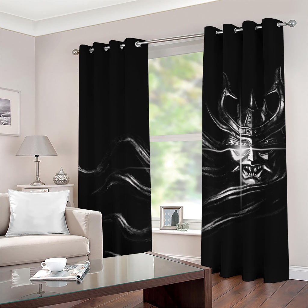 Evil Samurai Mask Print Grommet Curtains