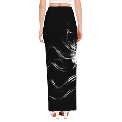 Evil Samurai Mask Print High Slit Maxi Skirt