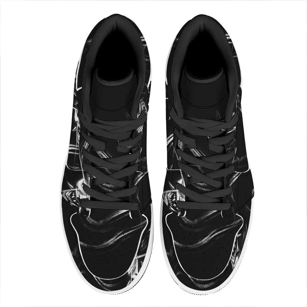 Evil Samurai Mask Print High Top Leather Sneakers